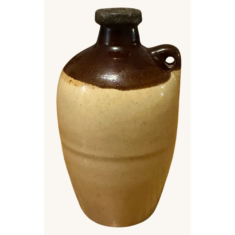 Vintage Miniature Stoneware Crock Jug 1940s Ceramic Metal Top 4.25